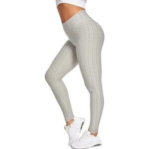 TFO Women High Waist Tummy Control Workout Running Yoga Tights Light Gray Size S